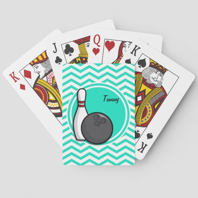 Bowling; Aqua Grönt Chevron Casinokort (Baksidan)