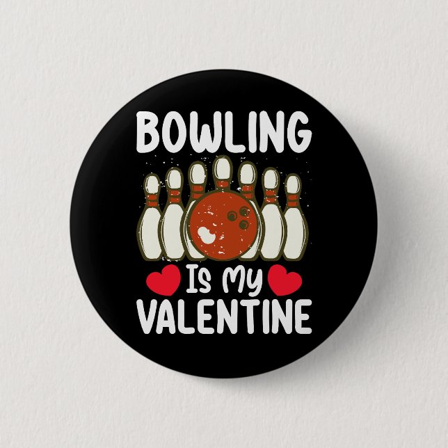 Bowling är min Alla hjärtans dags kärlekshjärta Knapp (Framsida)