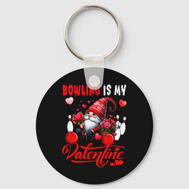 Bowling är min Valentine Gnome Cute Hearts Costume Nyckelring (Framsida)