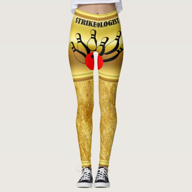 Bowling ball and stift med ord STRIKEOLOGIST Leggings (Framsida)