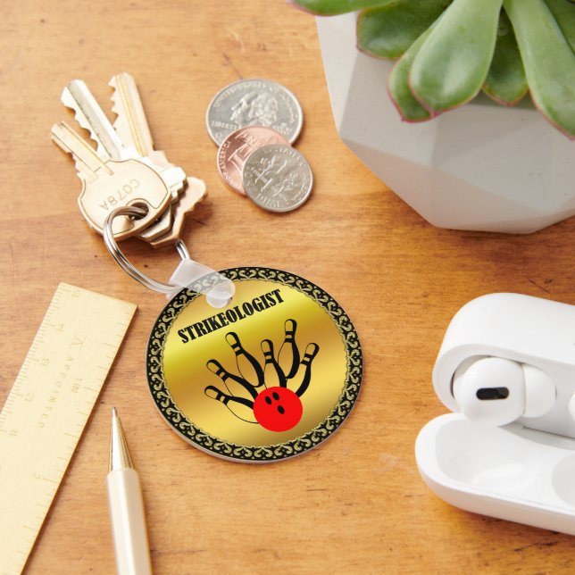 Bowling ball and stift med ord STRIKEOLOGIST Nyckelring (Skrivbord)