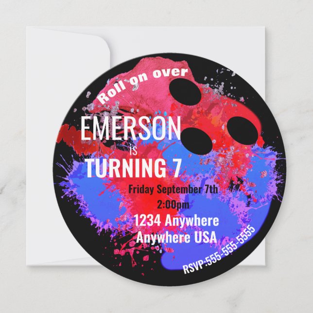 BOWLING BALL, bowling, födelsedagsfest av glöd Inbjudningar (Framsida)