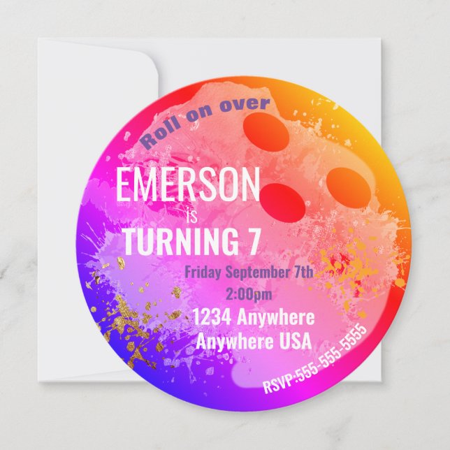 BOWLING BALL, bowling, Glow bowling födelsedag Neo Inbjudningar (Framsida)