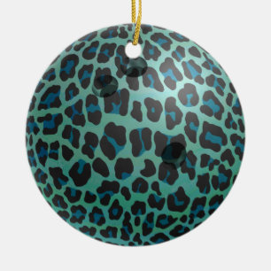 Bowling Ball Leopard Teal Julgransprydnad Keramik