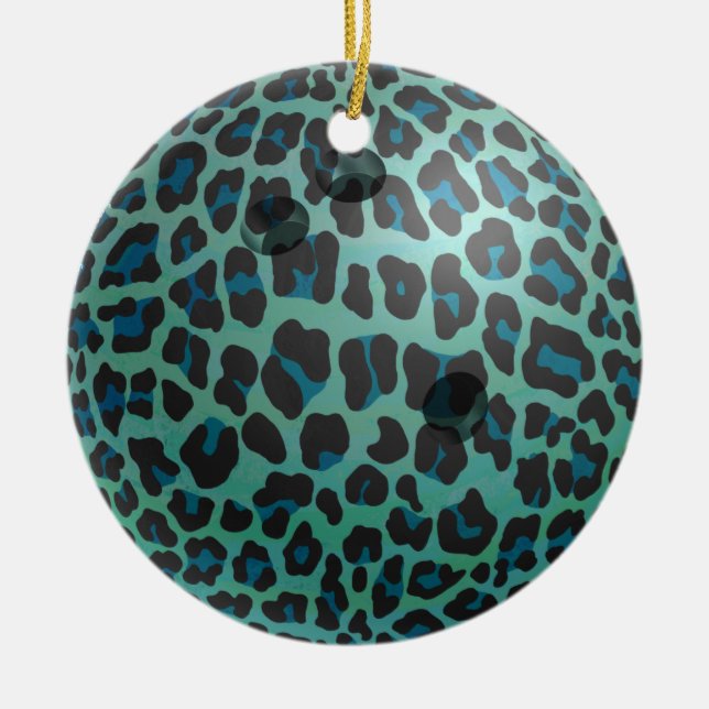 Bowling Ball Leopard Teal Julgransprydnad Keramik (Framsidan)