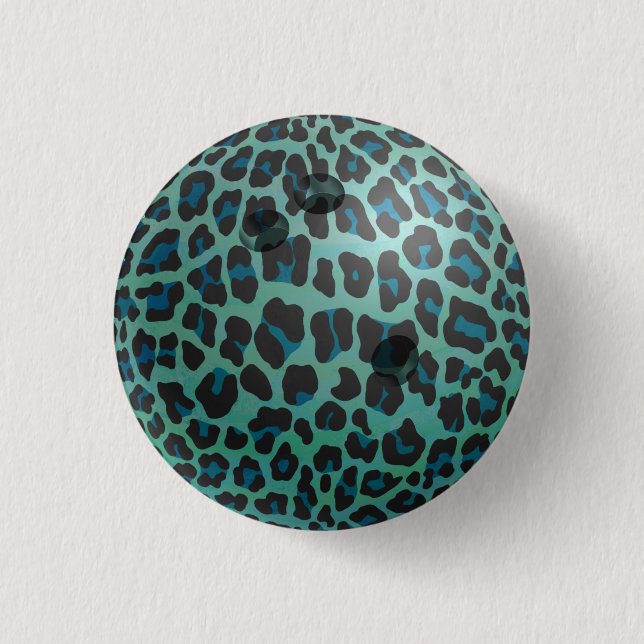 Bowling Ball Leopard Teal Knapp (Framsida)