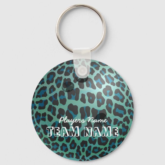 Bowling Ball Leopard Teal Nyckelring (Framsida)