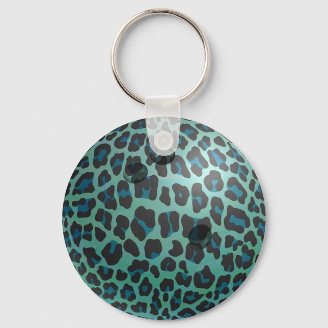 Bowling Ball Leopard Teal Nyckelring (Framsida)