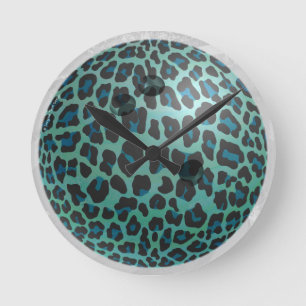 Bowling Ball Leopard Teal Rund Klocka
