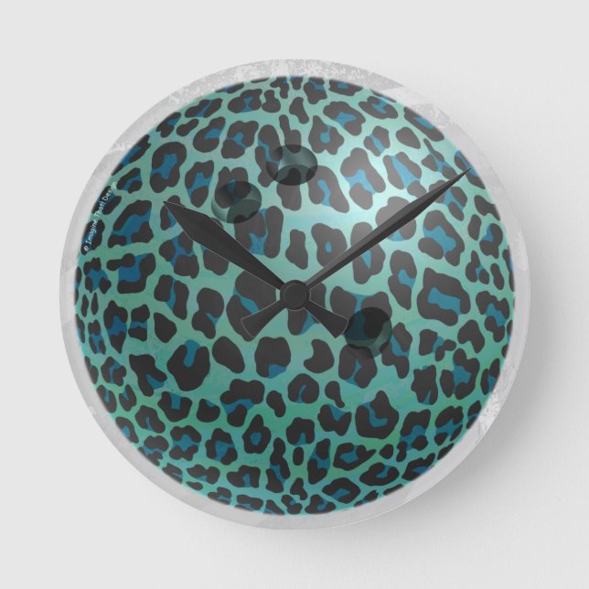 Bowling Ball Leopard Teal Rund Klocka (Framsida)