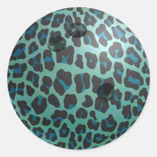 Bowling Ball Leopard Teal Runt Klistermärke