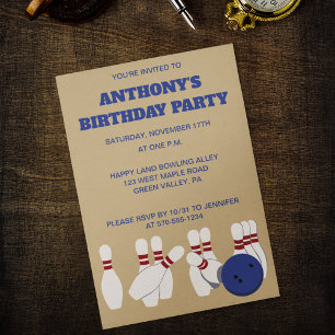 Bowling Ball och Stift Bowling Födelsedagsfest Inbjudningar