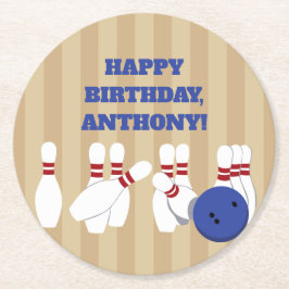 Bowling Ball och Stift Bowling Födelsedagsfest Underlägg Papper Rund