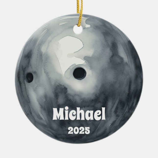 Bowling Ball Ornament, Ornament, Kids Sports Julgransprydnad Keramik (Framsidan)