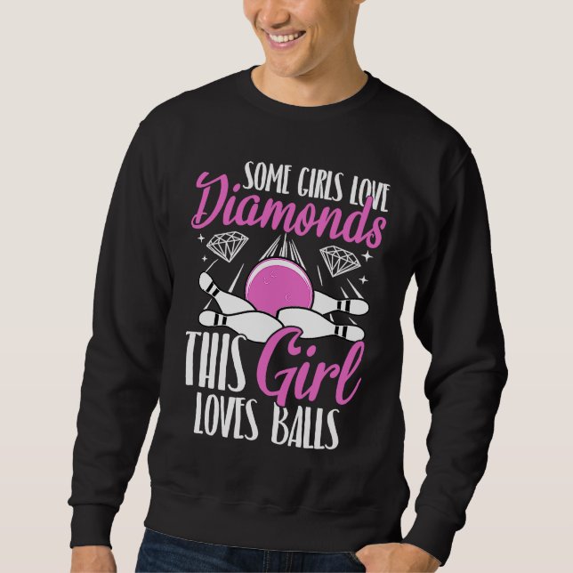 Bowling Ball Pin Bowler Strike Team Bowling Alley  Lång Ärmad Tröja (Framsida)