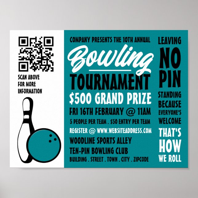 Bowling Ball & Pin, Ten-Pin Bowling Tournament Poster (Framsidan)
