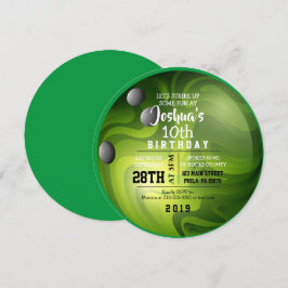 BOWLING BALL ROUND Grönt Födelsedagsfest inbjudan