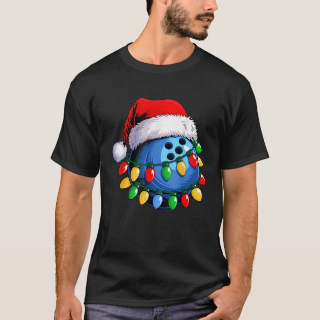 Bowling Ball Santa Hat Christmas Bowling Xmas Ligh T Shirt (Framsida)