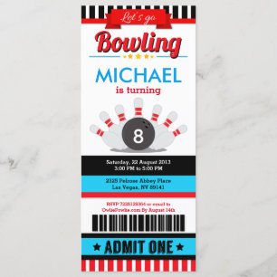 Bowling Biljett Pass Födelsedagsfest inbjudan