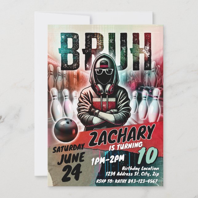 Bowling Birthday Invite Party | BRUH YOU IN Inbjudningar (Framsida)