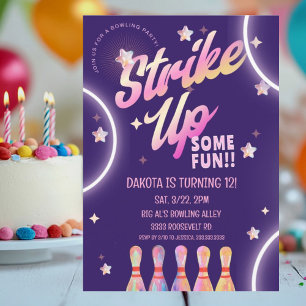 Bowling Birthday Neon Rosa Party Inbjudningar