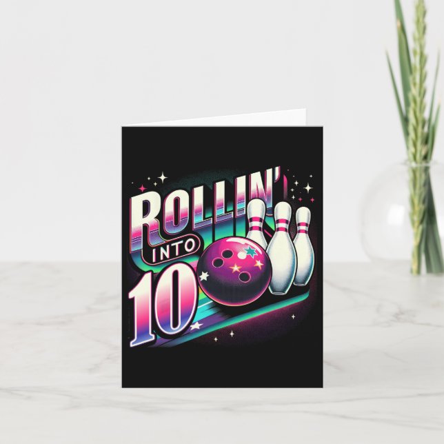 Bowling Birthday Rollin to 10 Party 10:e dagen Re Kort (Framsida)