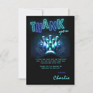 Bowling Birthday Thank You Card Boys Blue Neon Inbjudningar