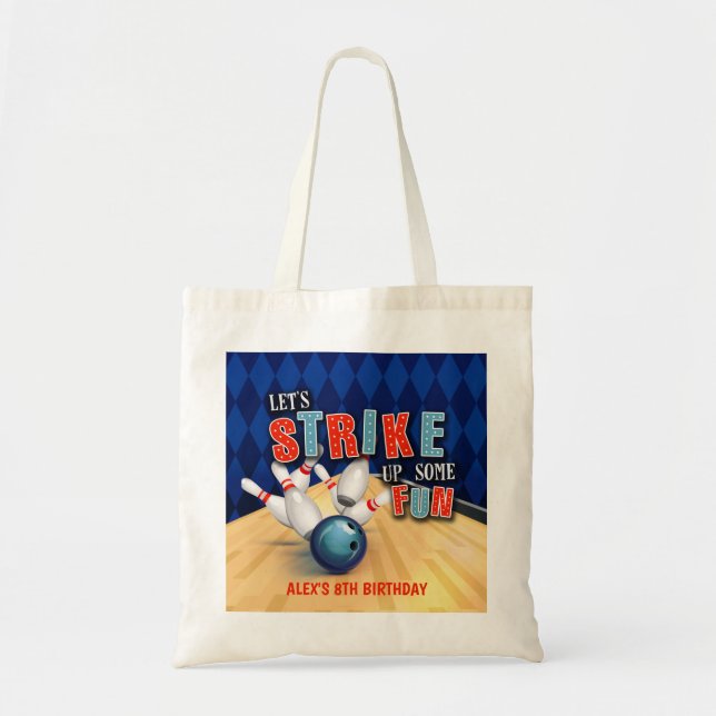 Bowling Birthday Tote Bag Tygkasse (Framsidan)