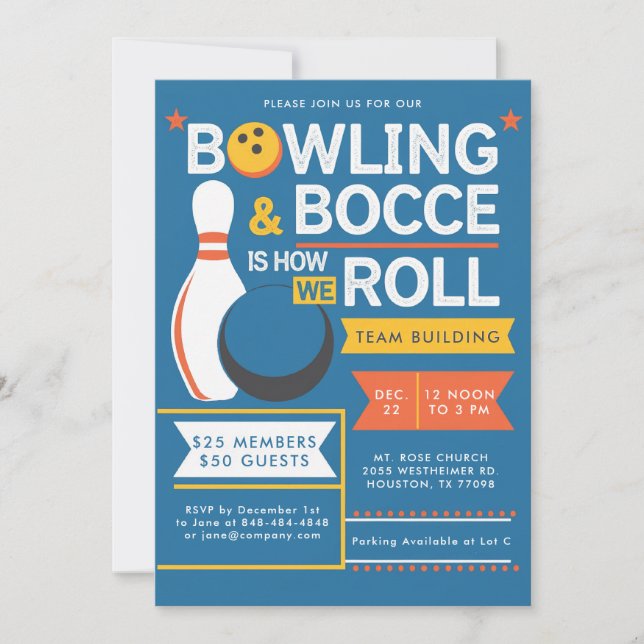 Bowling Bocce Team Community Church Business Event Inbjudningar (Framsida)