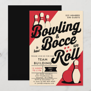 Bowling Bocce Team Community Church Business Red Inbjudningar