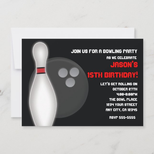 Bowling Bowl Födelsedagsfest inbjudan Boy eller Gi (Framsida)