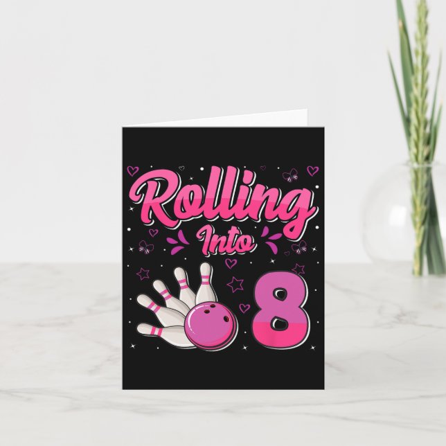 Bowling Boy Birthday Rolling into 8 Funny 8th Kort (Framsida)