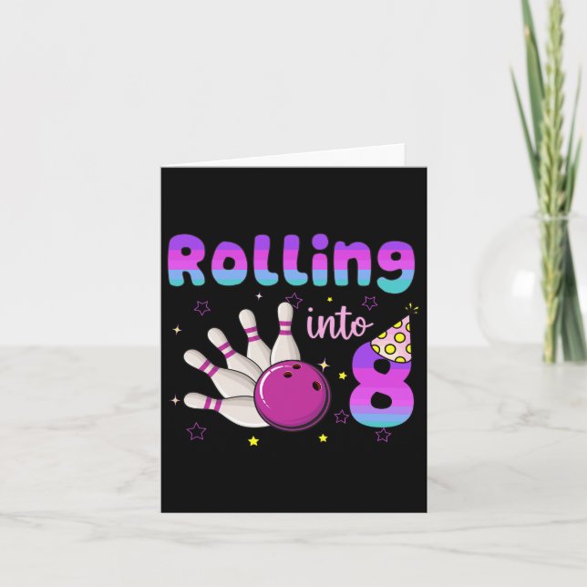 Bowling Boy Birthday Rolling into 8 Funny 8th Kort (Framsida)