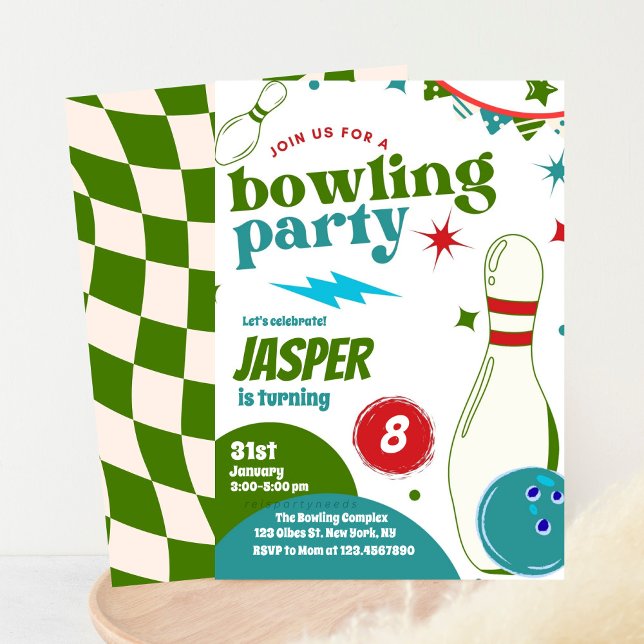 Bowling Boy Födelsedagsfest | Strejka upp viss Rol Inbjudningar (Skapare uppladdad)