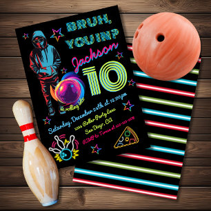 Bowling Bruh Neon Bowling Birthday Inbjudningar
