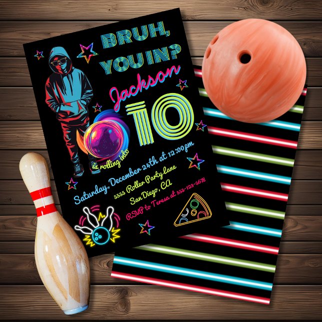 Bowling Bruh Neon Bowling Birthday Inbjudningar (Skapare uppladdad)
