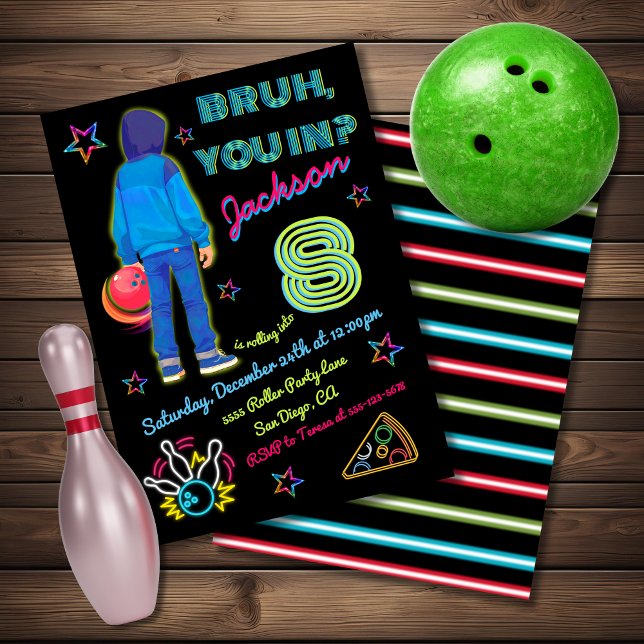 Bowling Bruh Neon Roller Skating Birthday Inbjudningar (Skapare uppladdad)