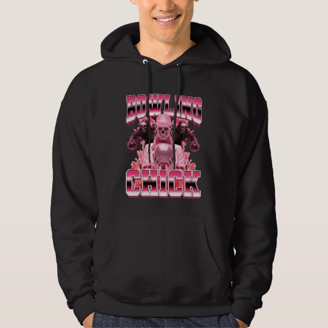 Bowling Chick Bowler 90s Bootleg Style Hoodie (Framsida)