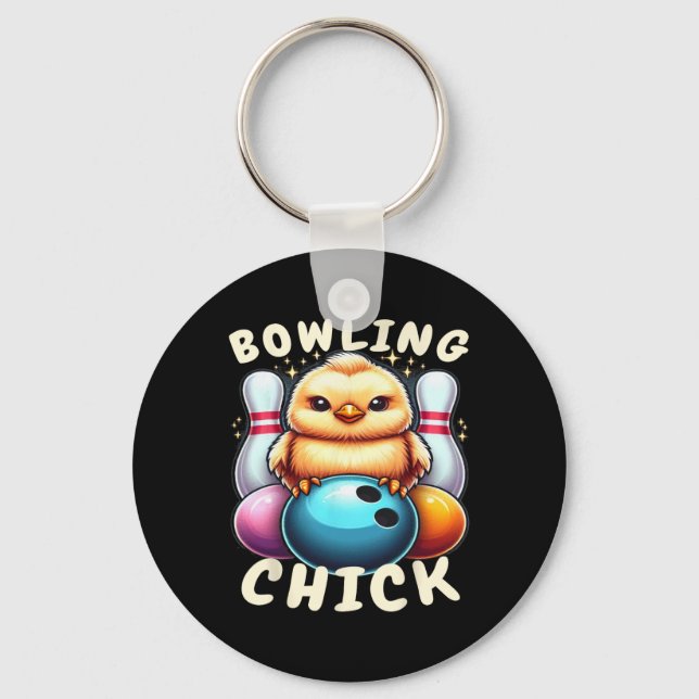 Bowling Chick- en Ten Pin Funny Women's Bowling Nyckelring (Framsida)