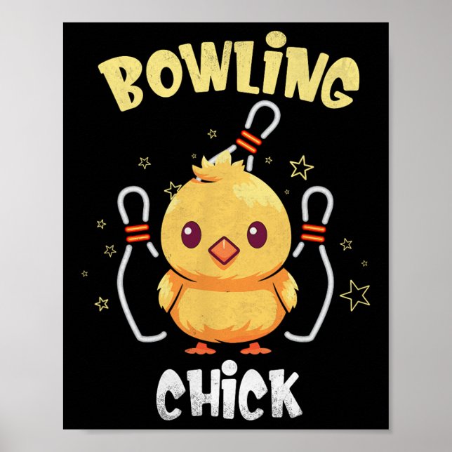 Bowling Chick Funny Chicken Athlete Bowler Men Wom Poster (Framsidan)