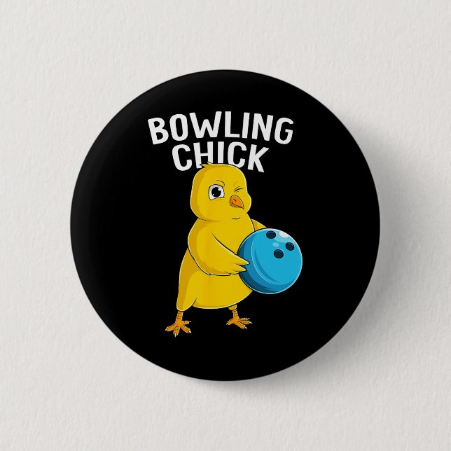 Bowling Chick Funny Women Girls Bowling Cute Knapp (Framsida)