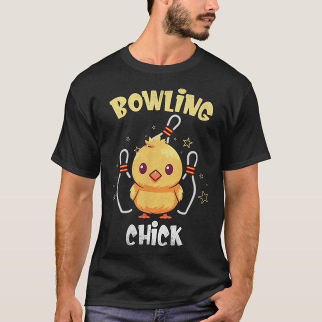 Bowling Chick Rolig Kyckling Idrottare Bowler Män  T Shirt (Framsida)