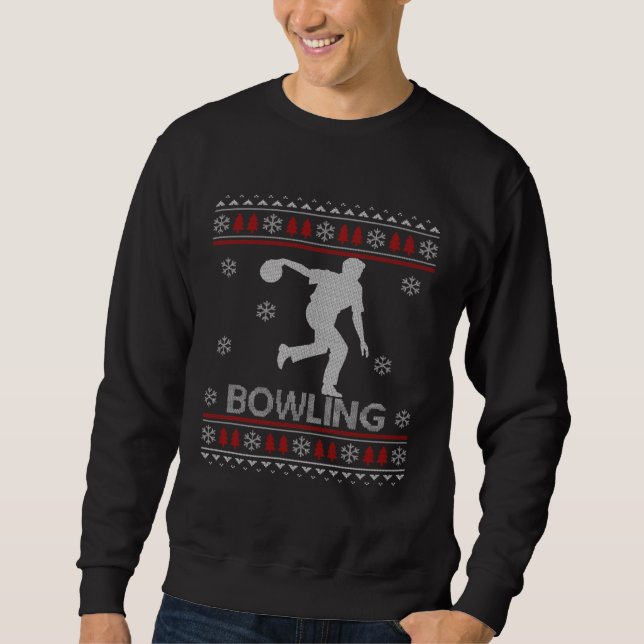 Bowling Christmas Ugly Sweater Xmas  For Men Boys Lång Ärmad Tröja (Framsida)