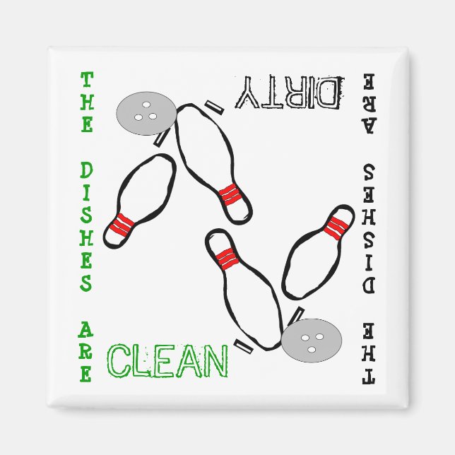 Bowling Clean Dirty Dishwasher Magnet (Framsidan)