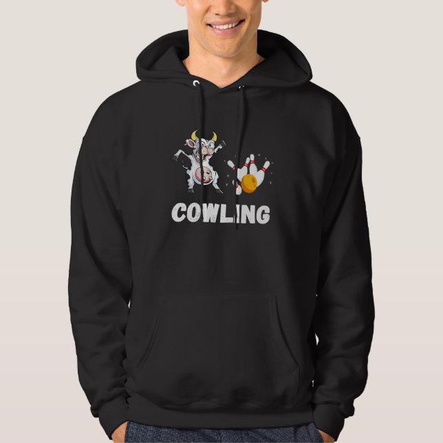 Bowling Cow Funny Bowling Bowler Strike Bowling Te Hoodie (Framsida)