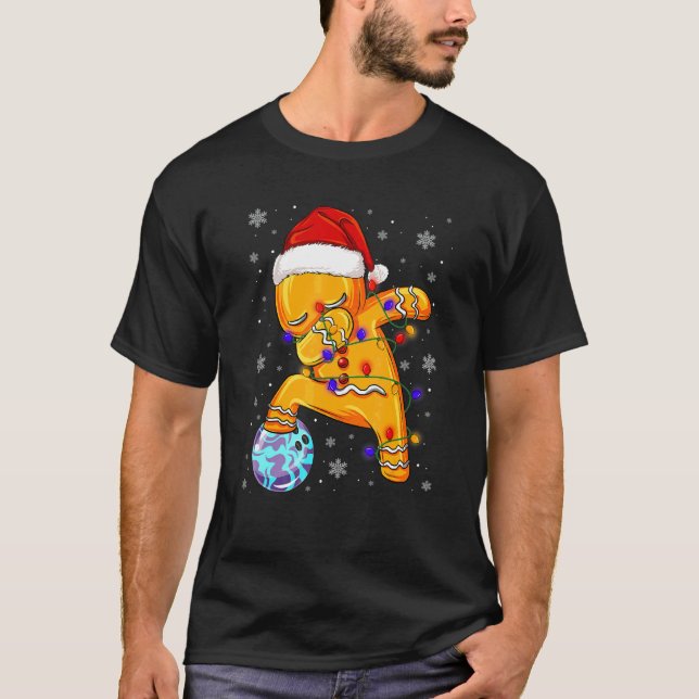 Bowling Dabbaing Gingerbread Bowling Spelare Jul T Shirt (Framsida)