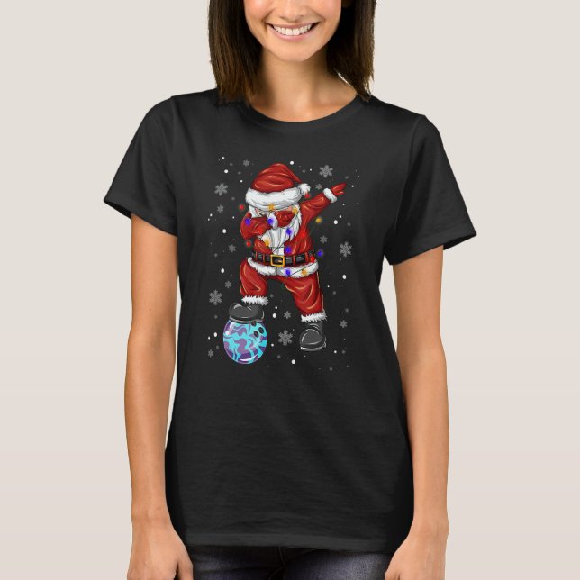 Bowling Dabbing Santa Claus Bowling Player Christm T Shirt (Framsida)