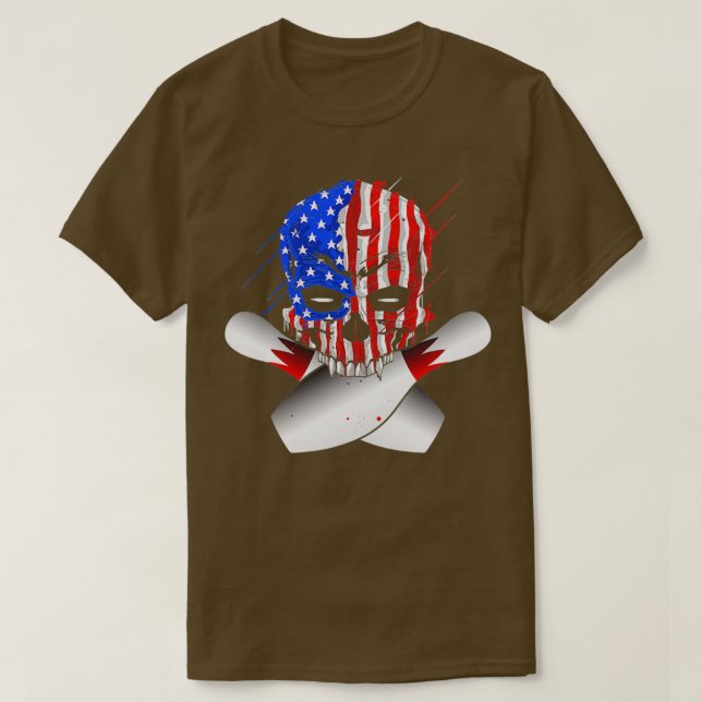 Bowling Döskallars American Flagga Skull T Shirt (Design framsida)