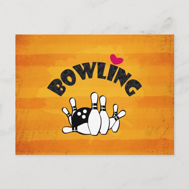 Bowling Fanatic Heart Bowling Stift och Boll Vykort (Framsida)