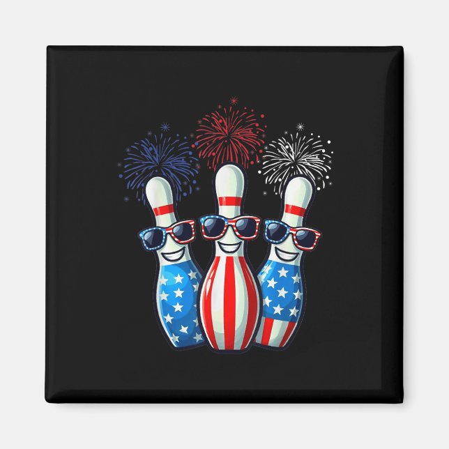 Bowling Fireworks American USA flagga Sungles 4th  Magnet (Framsidan)